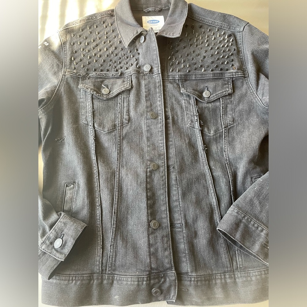 Custom Denim Jacket Givenchy Inspired Spikes Fray… - image 1